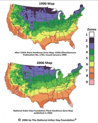 USDA Hardiness Zone Maps 1990 and 2006
