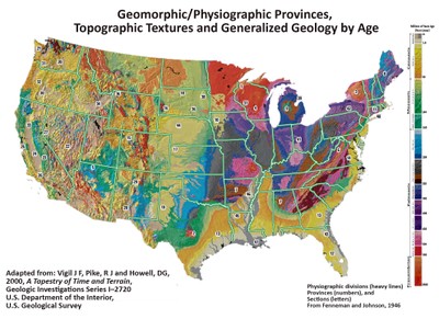 Geomorphic/Physiographic Provinces, Topographic Textures and Generalized Geology by Age